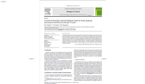 A review of Australian classical biological control of weeds programs and research activities over the past 12 years
